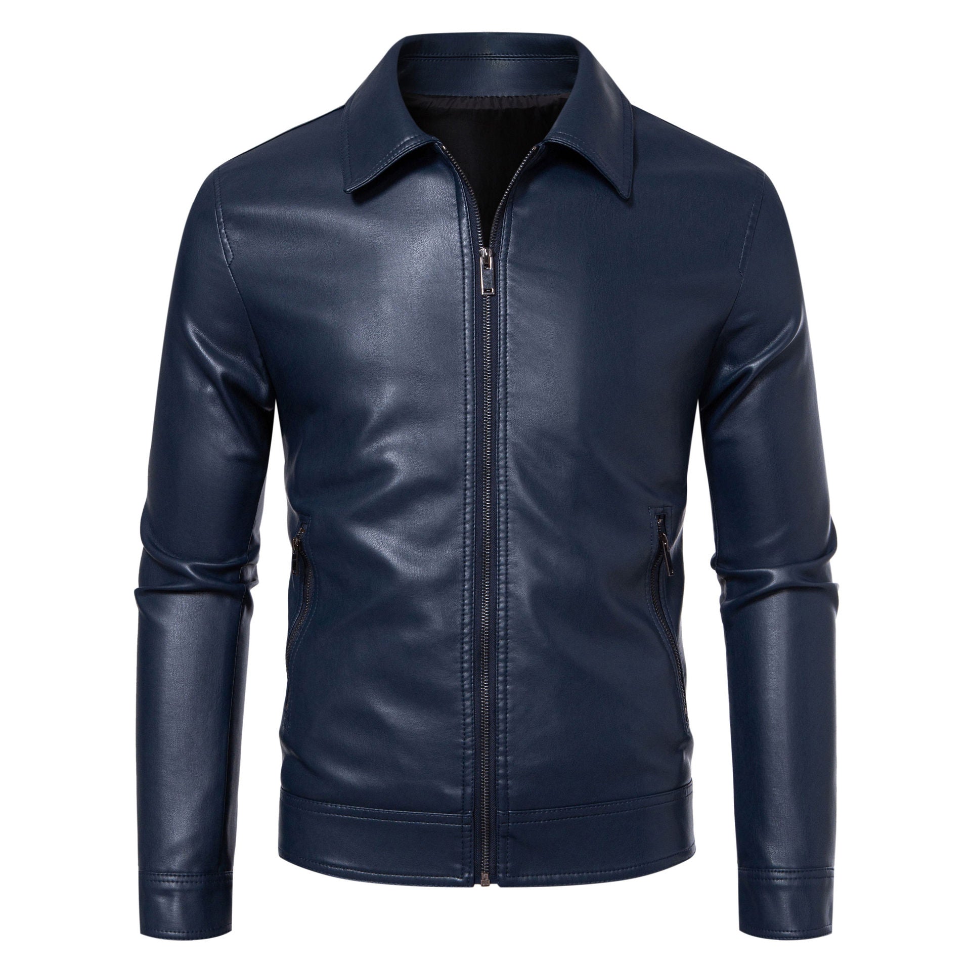 Leather Jacket With Lapel Collar Light Business Style