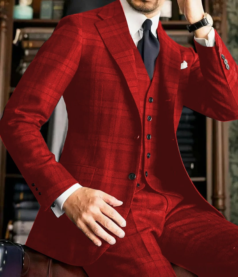 Men's 3-Piece Slim-Fit Suit Set – Jacket, Vest & Trousers, 8 Colours