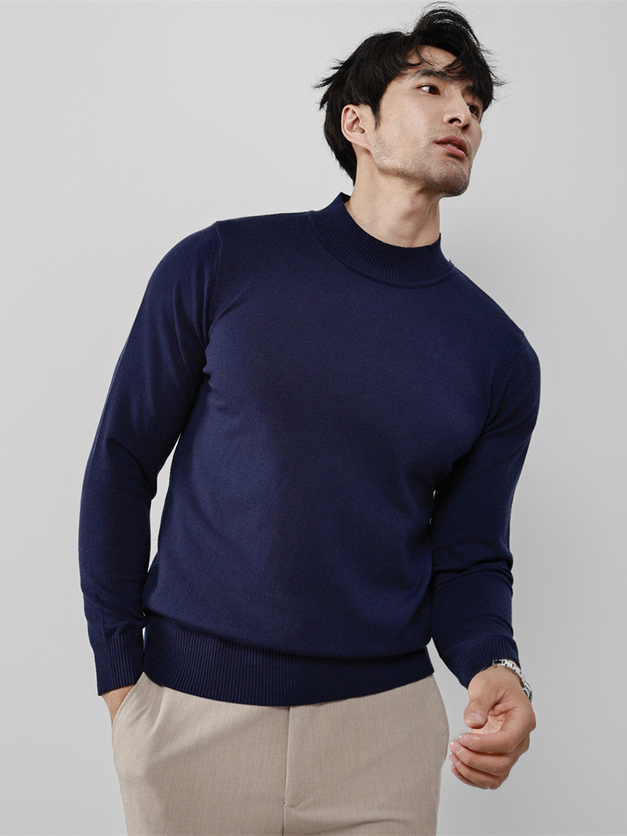 Slim-Fit Stretch Mock-Neck Knitted Sweater