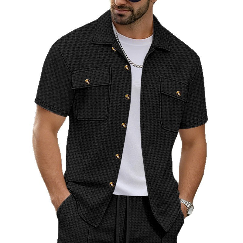 Men's Waffle-Weave Short-Sleeve Cardigan Jacket