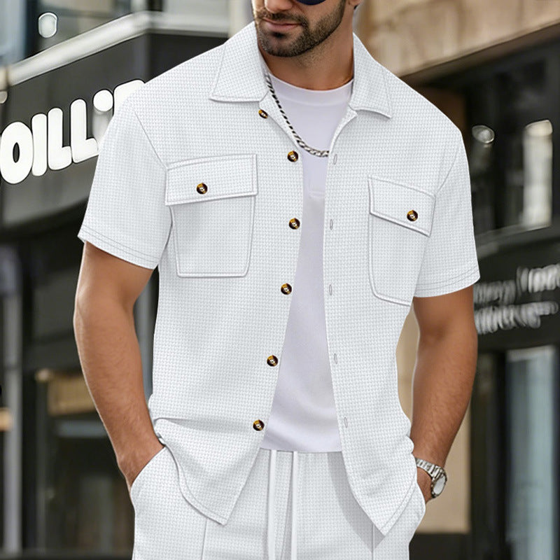 Men's Waffle-Weave Short-Sleeve Cardigan Jacket