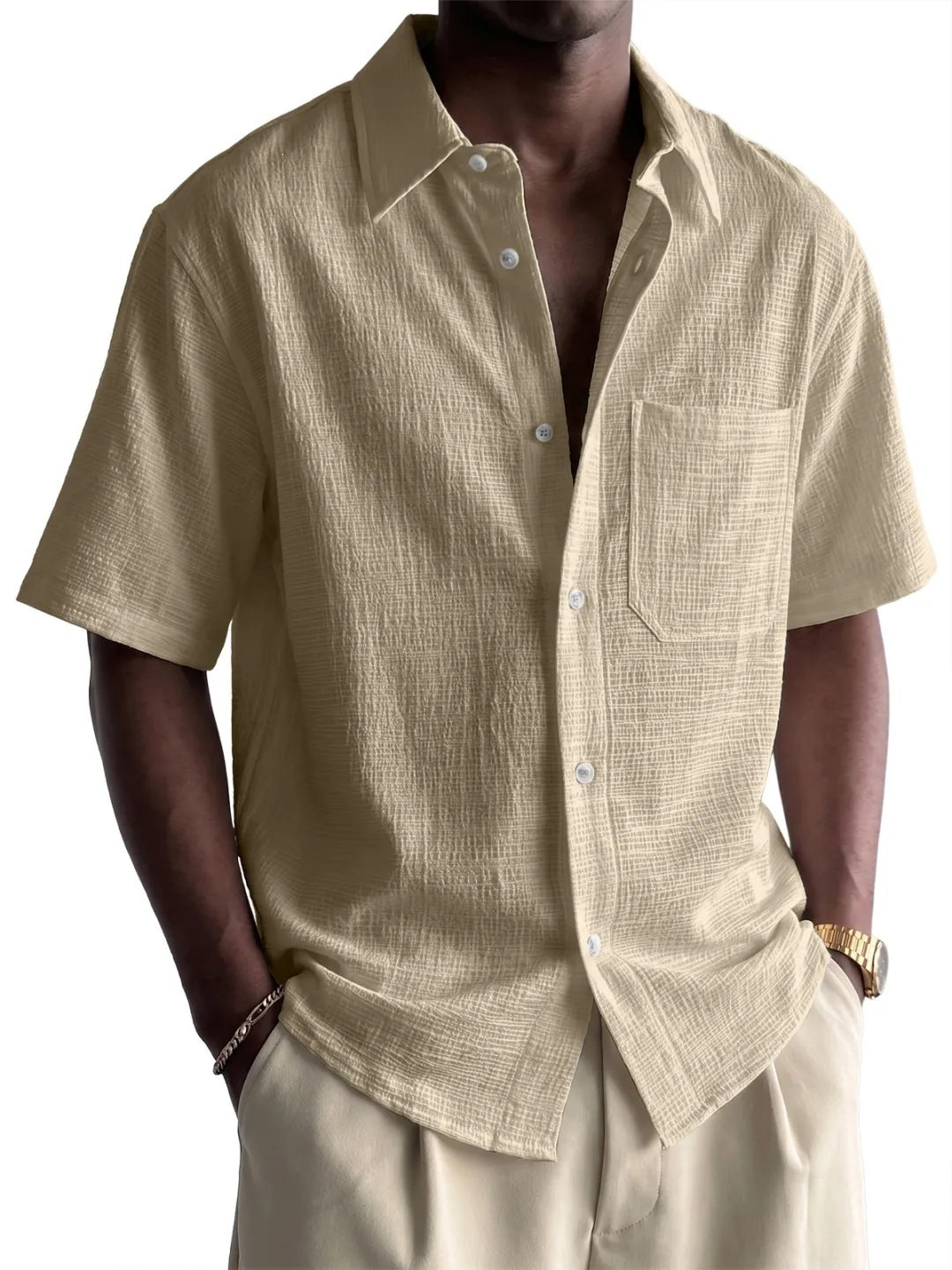 Men's Cotton-Linen Short-Sleeve Shirt – 7 Colors Loose Fit