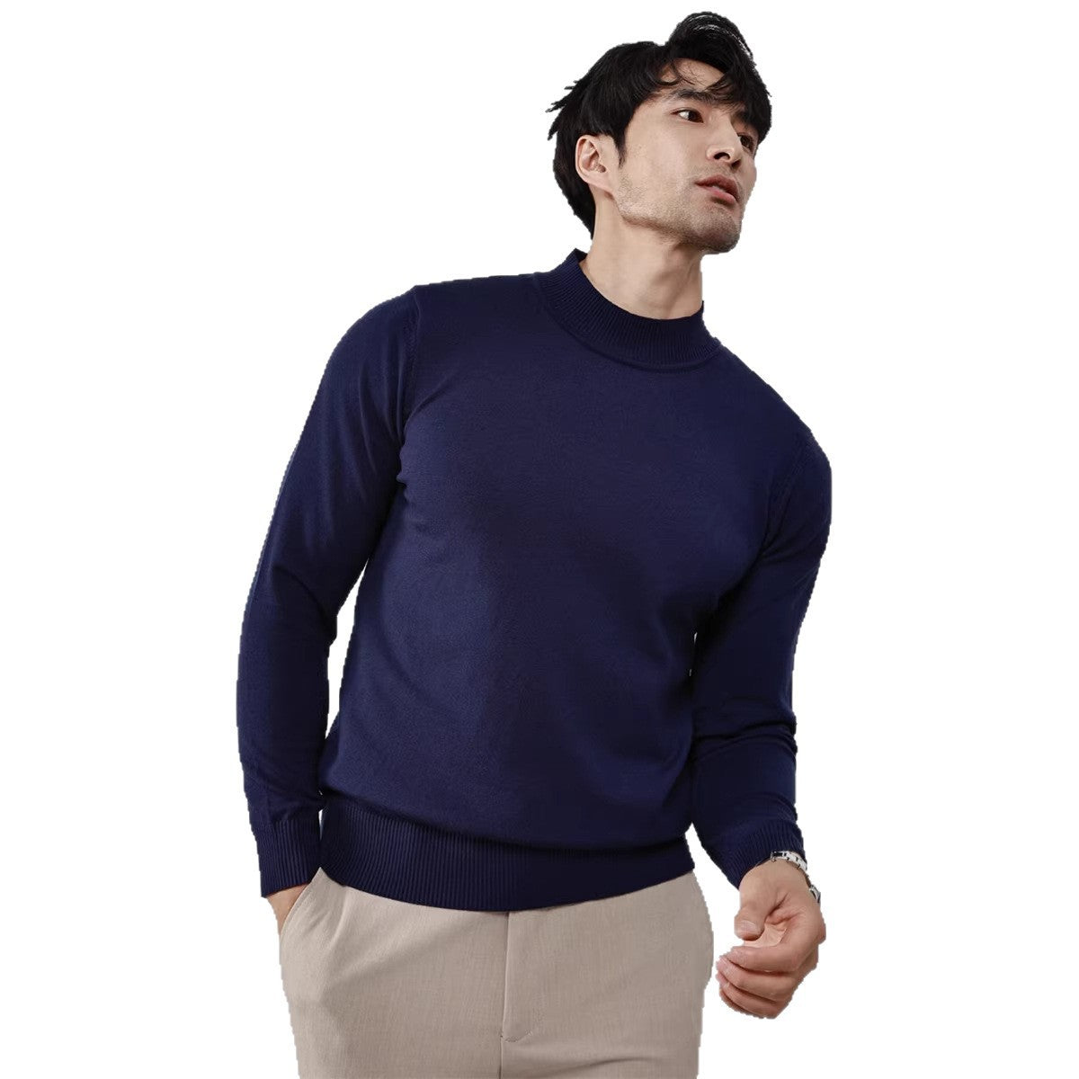 Slim-Fit Stretch Mock-Neck Knitted Sweater