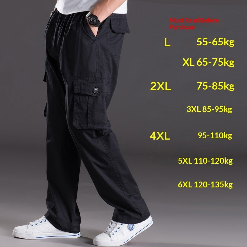 Men's Plus-Size Cotton Cargo Pants – Multi-Pocket High Waist