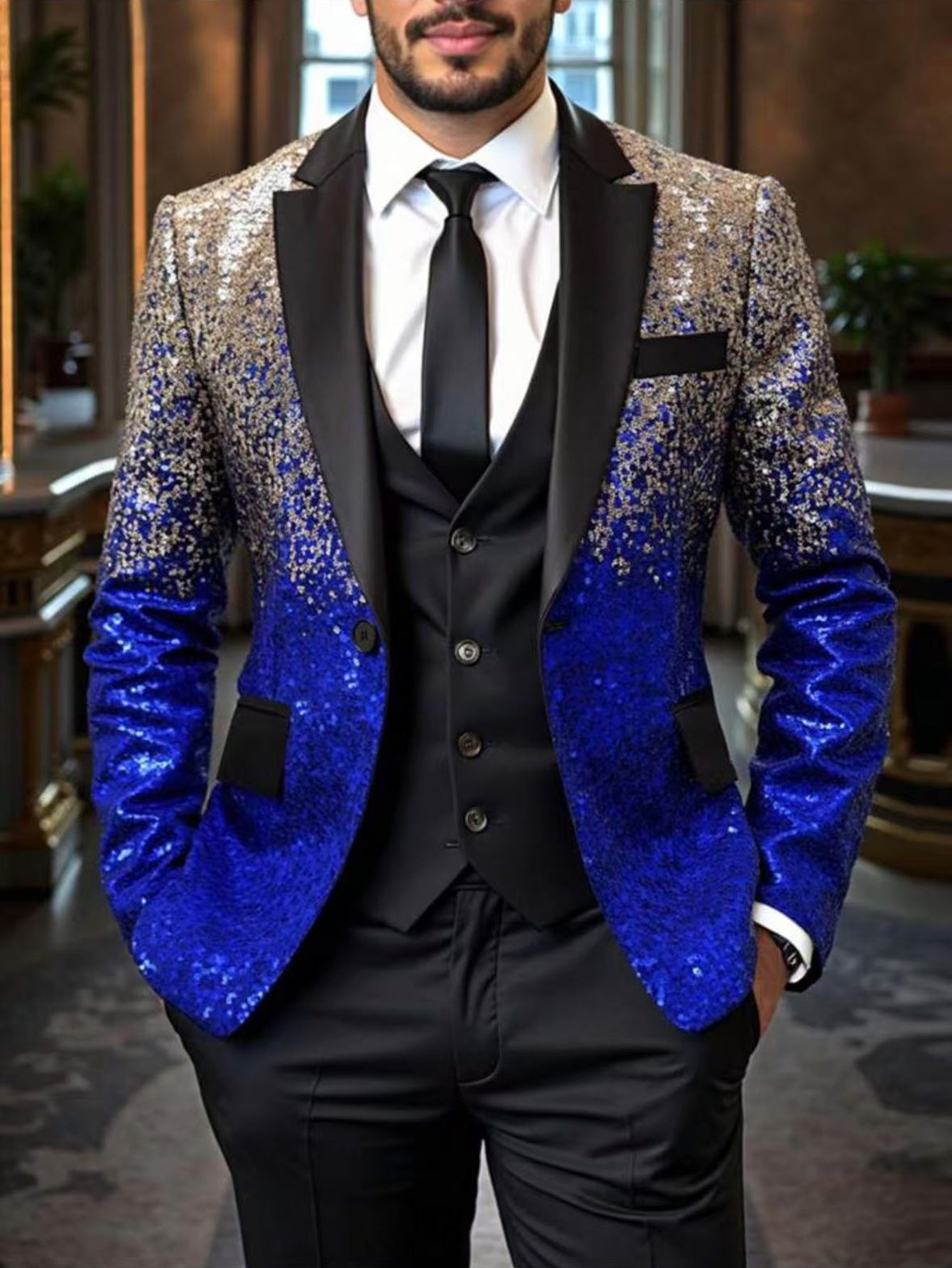 Casual Loose-Fit Ombre Sequin Blazer