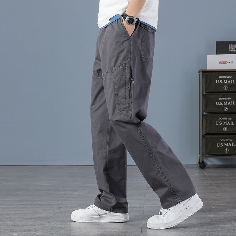 Men's Plus-Size Cotton Cargo Pants – Multi-Pocket High Waist