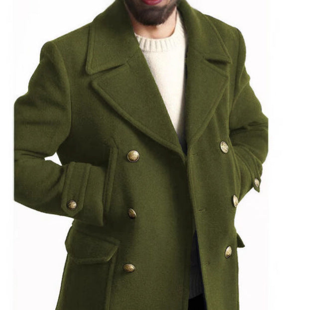 Long-Sleeve British-Style Fashionable Wool Coat