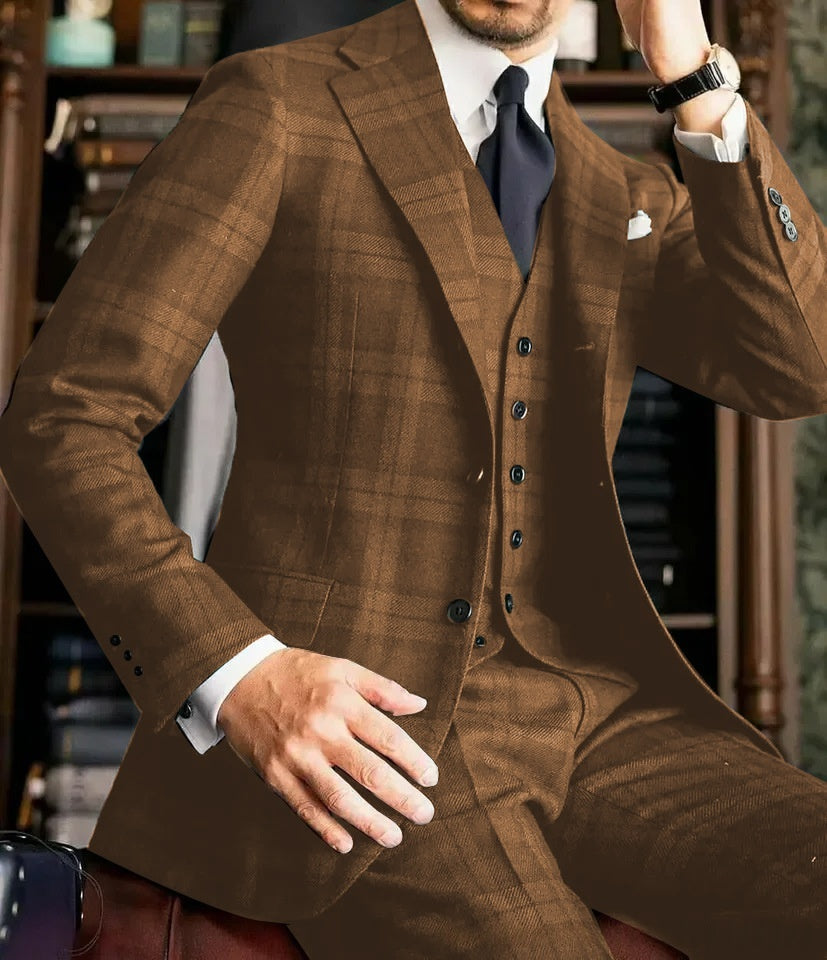 Men's 3-Piece Slim-Fit Suit Set – Jacket, Vest & Trousers, 8 Colours