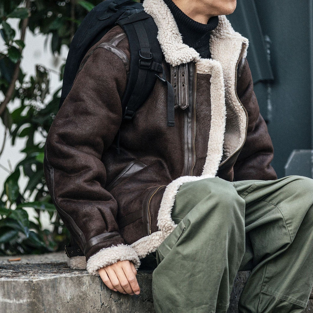 Men's Suede-Effect Biker Jacket – Fleece-Lined Padded Coat