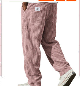 Men's Corduroy Straight-Leg Trousers – Elastic Waist, Drawstring, 11 Colours