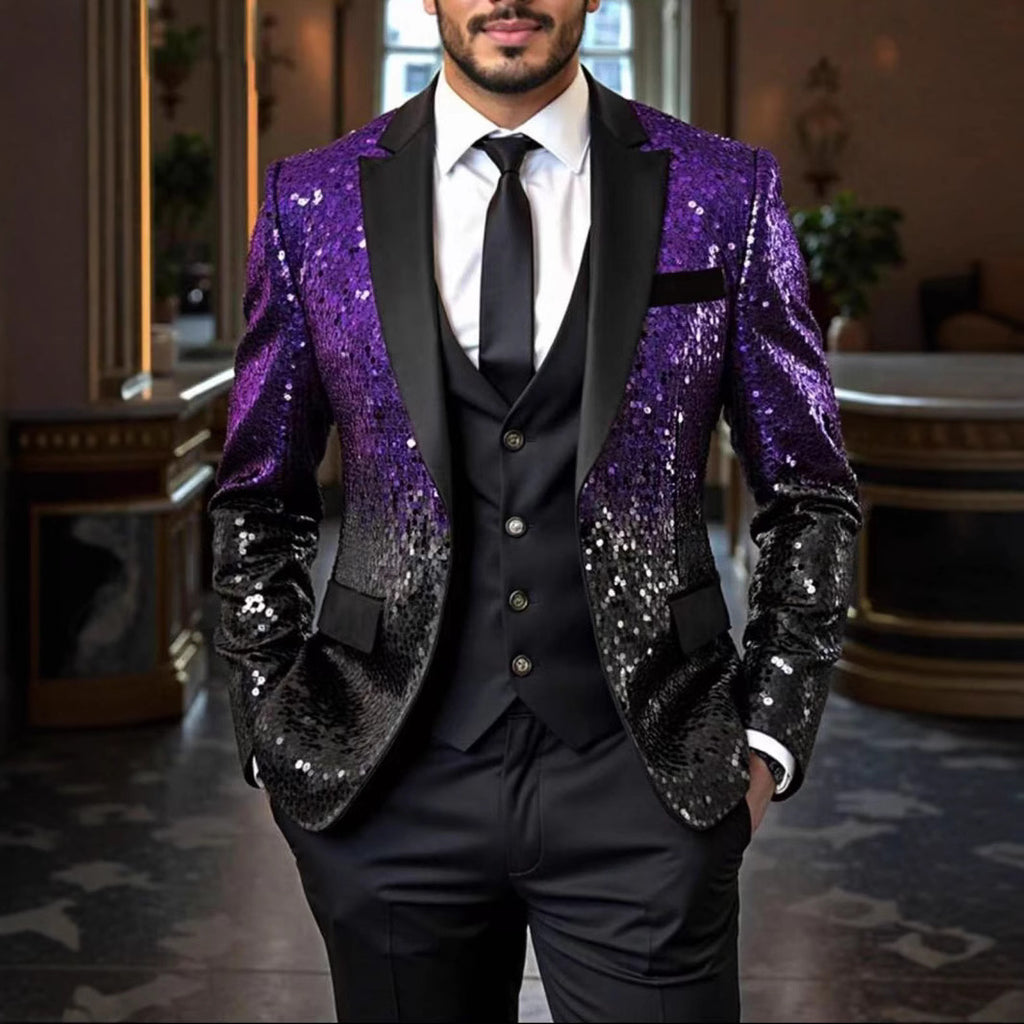Casual Loose-Fit Ombre Sequin Blazer