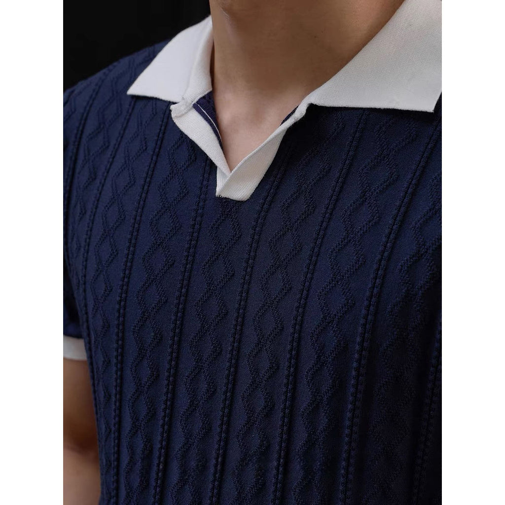 Short-Sleeve Knitted Shirt Color-Block Polo Shirt With Lapel Collar