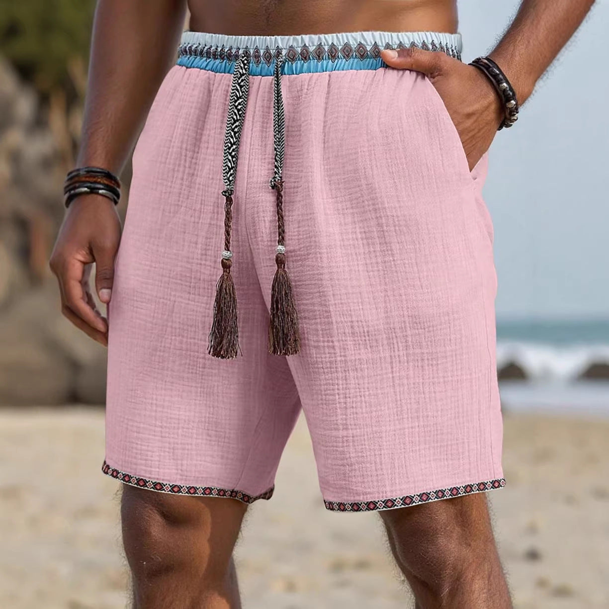 Men's Loose Beach Shorts – Breathable Drawstring Casual Pants