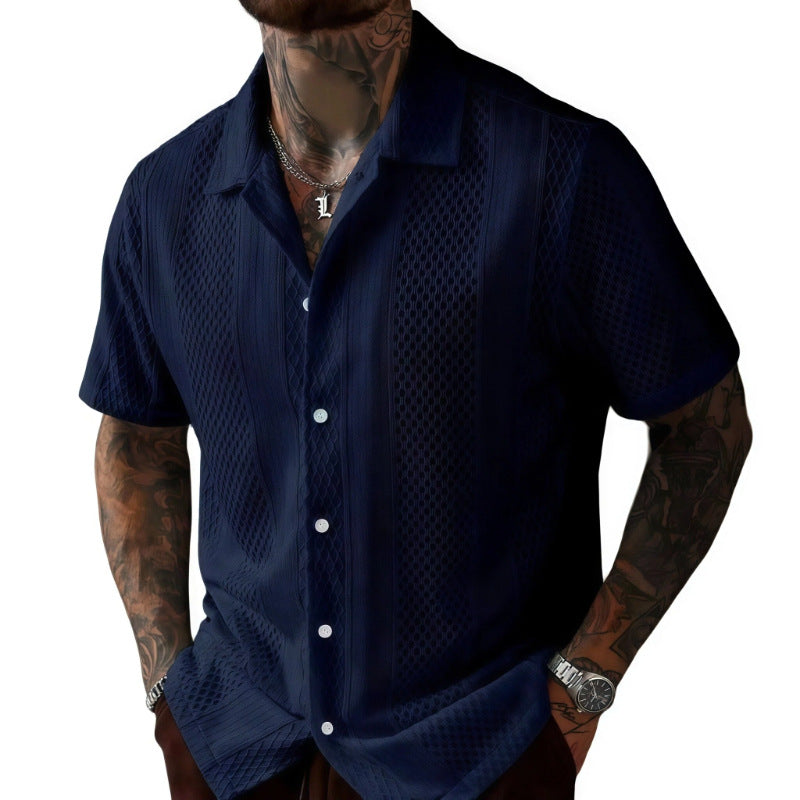 Hollow-Out Knitted Lapel Shirt