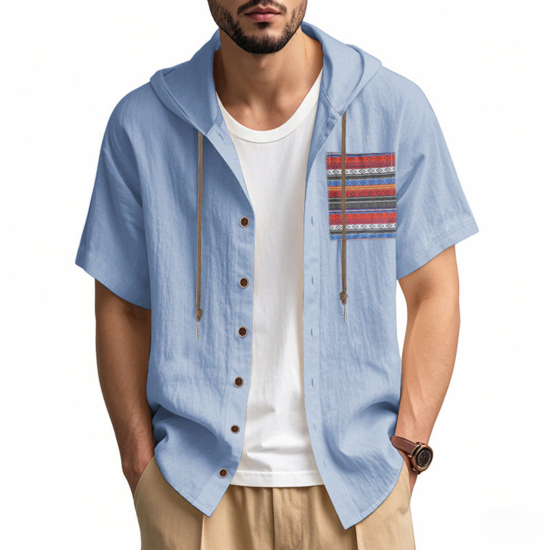 Linen Short-sleeve Lightweight Loose-fitting Hooded T-shirt