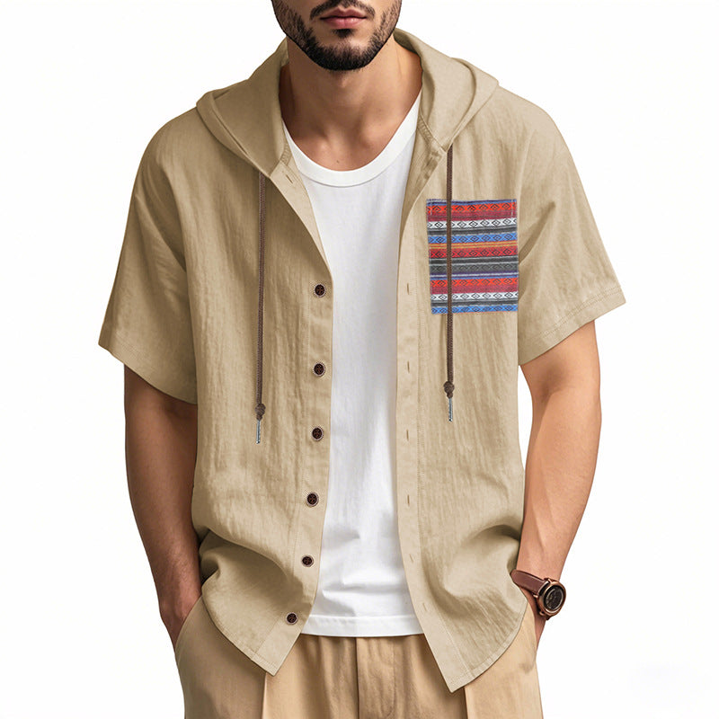 Linen Short-sleeve Lightweight Loose-fitting Hooded T-shirt