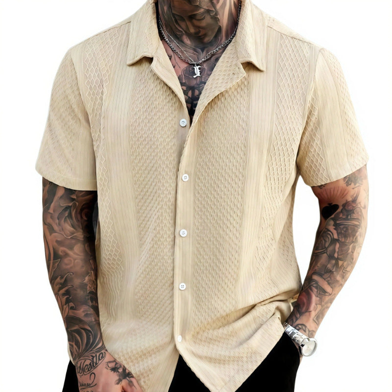 Hollow-Out Knitted Lapel Shirt