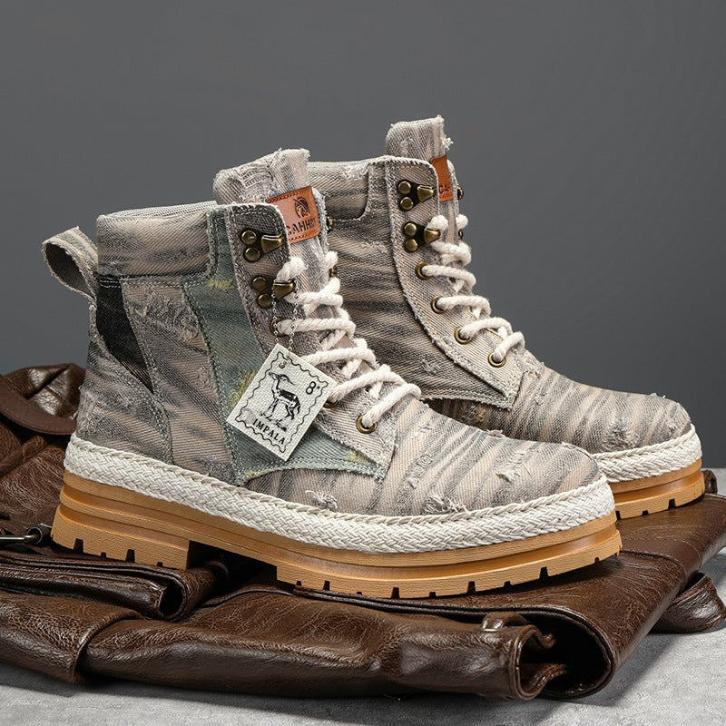 Men's High-Top Denim Martin Boots – Chunky Heel