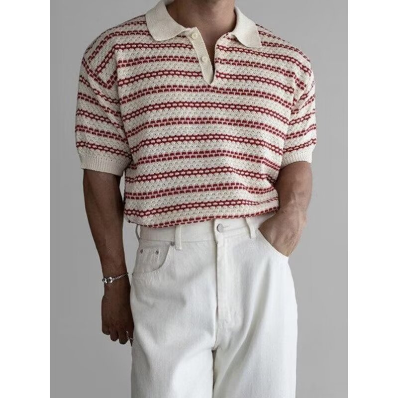 Striped Short-Sleeve Knitted Casual Shirt
