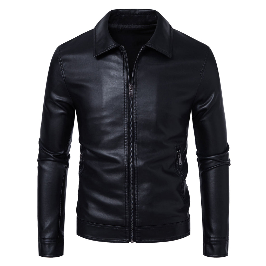 Leather Jacket With Lapel Collar Light Business Style