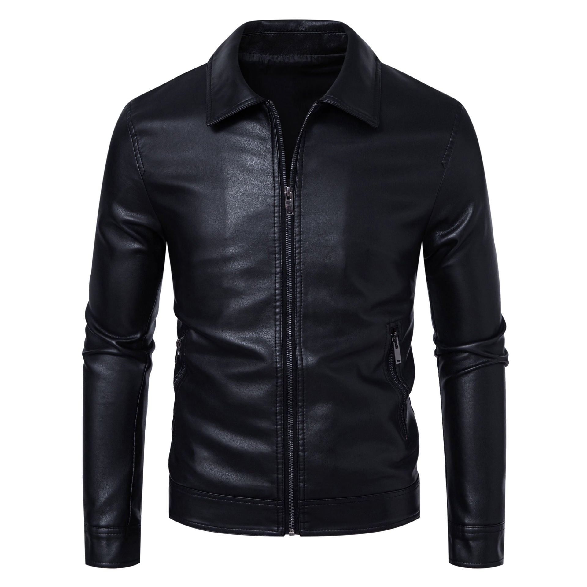 Leather Jacket With Lapel Collar Light Business Style