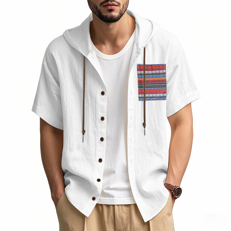 Linen Short-sleeve Lightweight Loose-fitting Hooded T-shirt