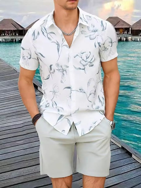 Men's Hawaiian Print Cuban-Style Resort Shirt