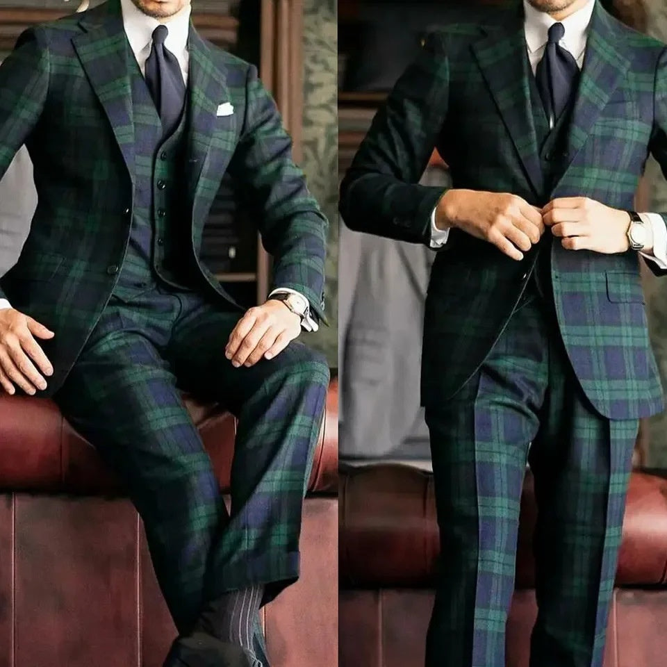 Men's 3-Piece Slim-Fit Suit Set – Jacket, Vest & Trousers, 8 Colours