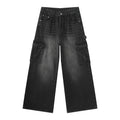 Bleached Wide-leg Multi-pocket Straight-leg Casual Pants