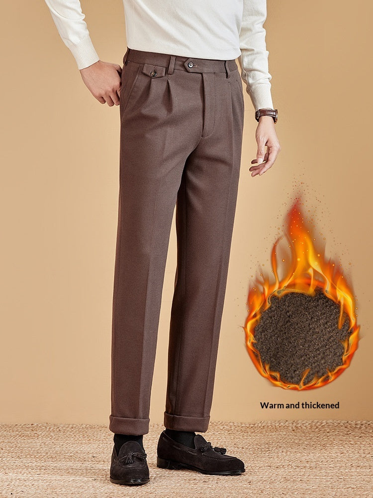 Mens Wool Suit Pants Thickened Straight-Leg Business-Casual Trousers
