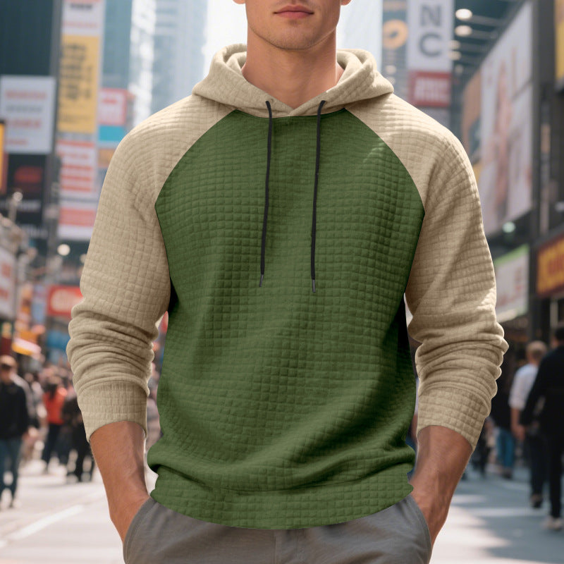 Mens Jacquard Small-check Hooded Casual Sweatshirt