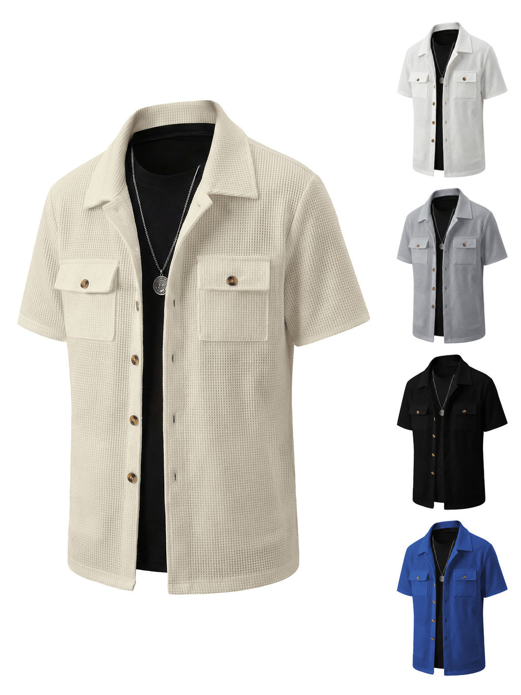 Men's Waffle-Weave Short-Sleeve Cardigan Jacket