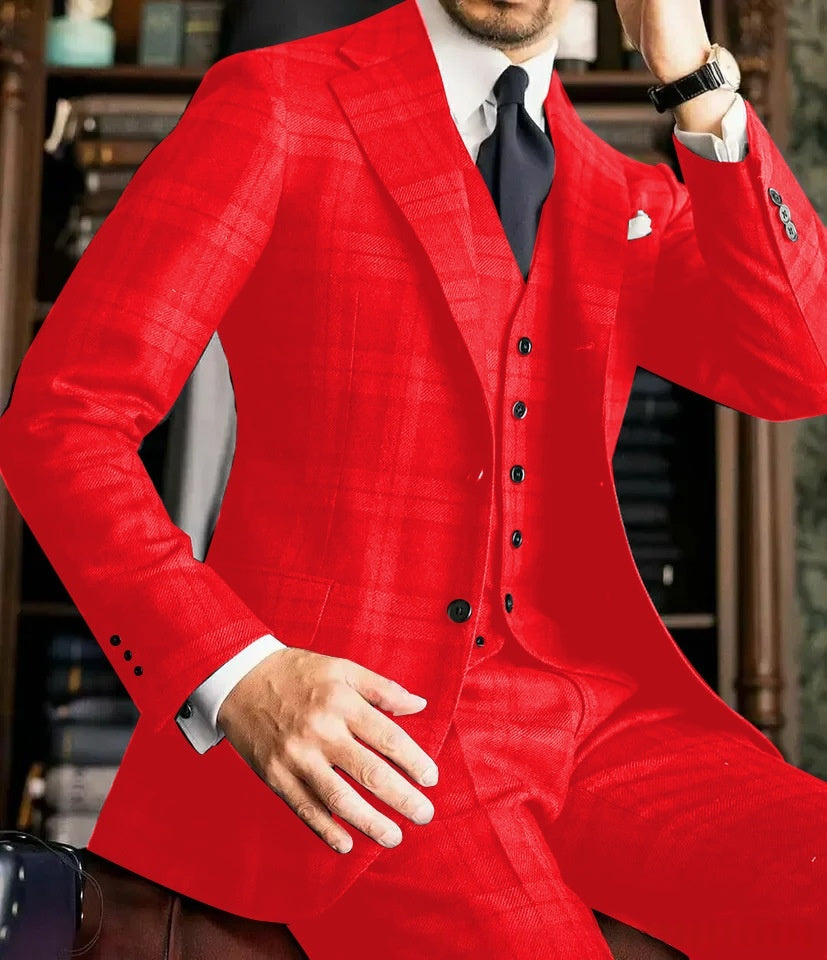 Men's 3-Piece Slim-Fit Suit Set – Jacket, Vest & Trousers, 8 Colours