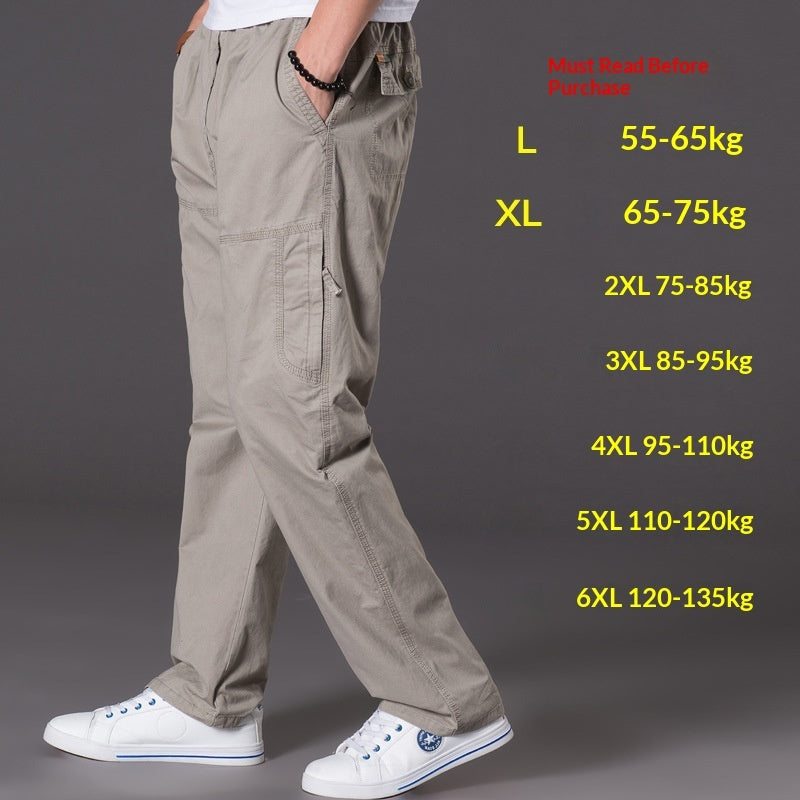 Men's Plus-Size Cotton Cargo Pants – Multi-Pocket High Waist