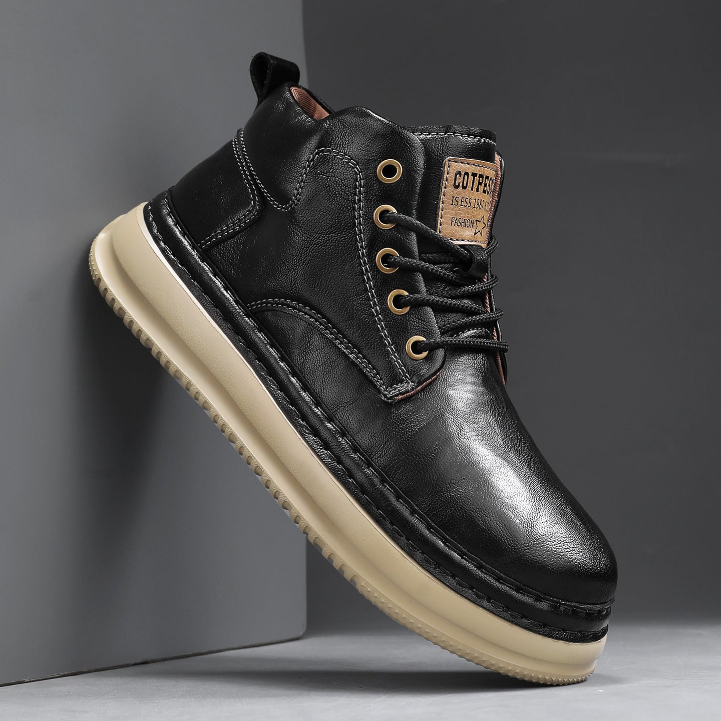 Retro Mid-Top Boots – Men's Chunky Heel Lace-Up