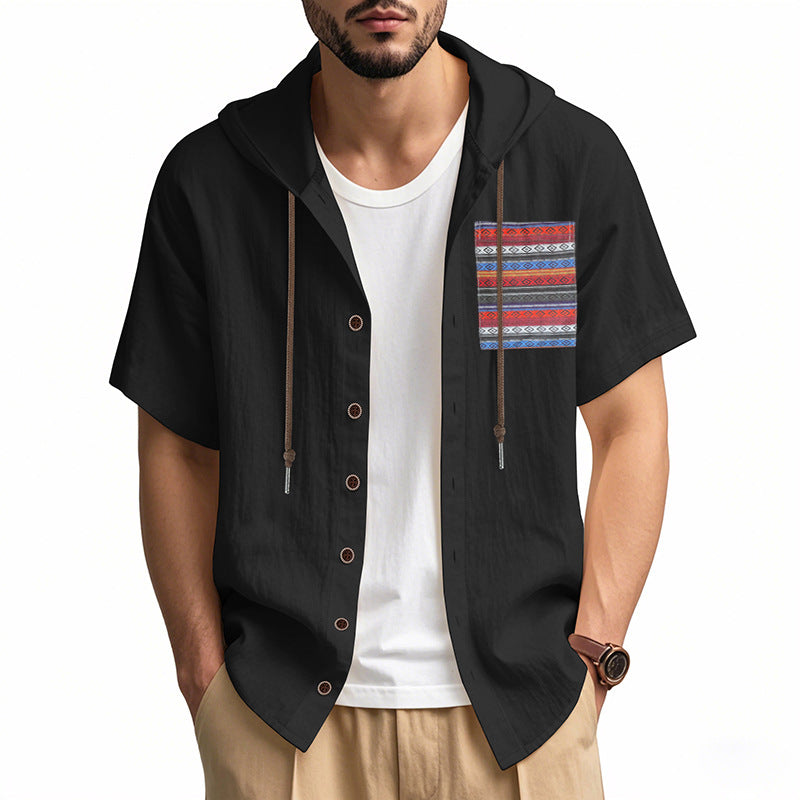 Linen Short-sleeve Lightweight Loose-fitting Hooded T-shirt