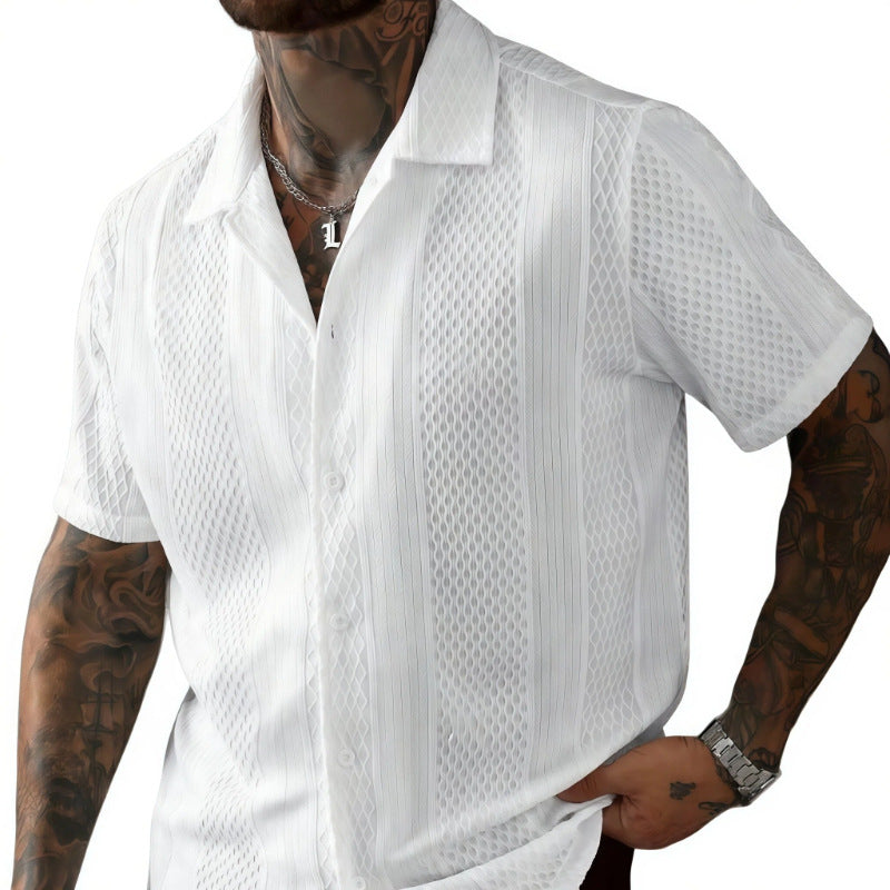 Hollow-Out Knitted Lapel Shirt