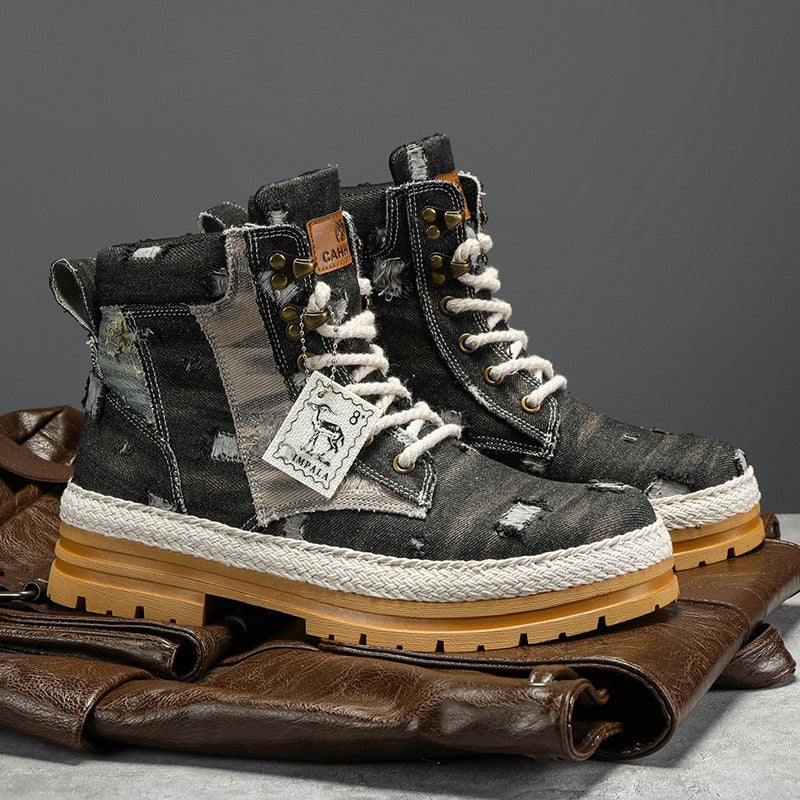 Men's High-Top Denim Martin Boots – Chunky Heel
